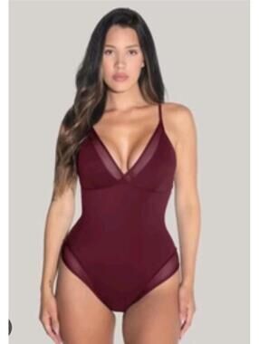 New! TA3 Meshy Mesh One Piece Swimsuit Dark Cherry Sz M Reg/ Long